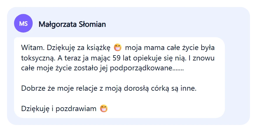 Wiadomość: dziękuję za książkę, relacja z matką i córką